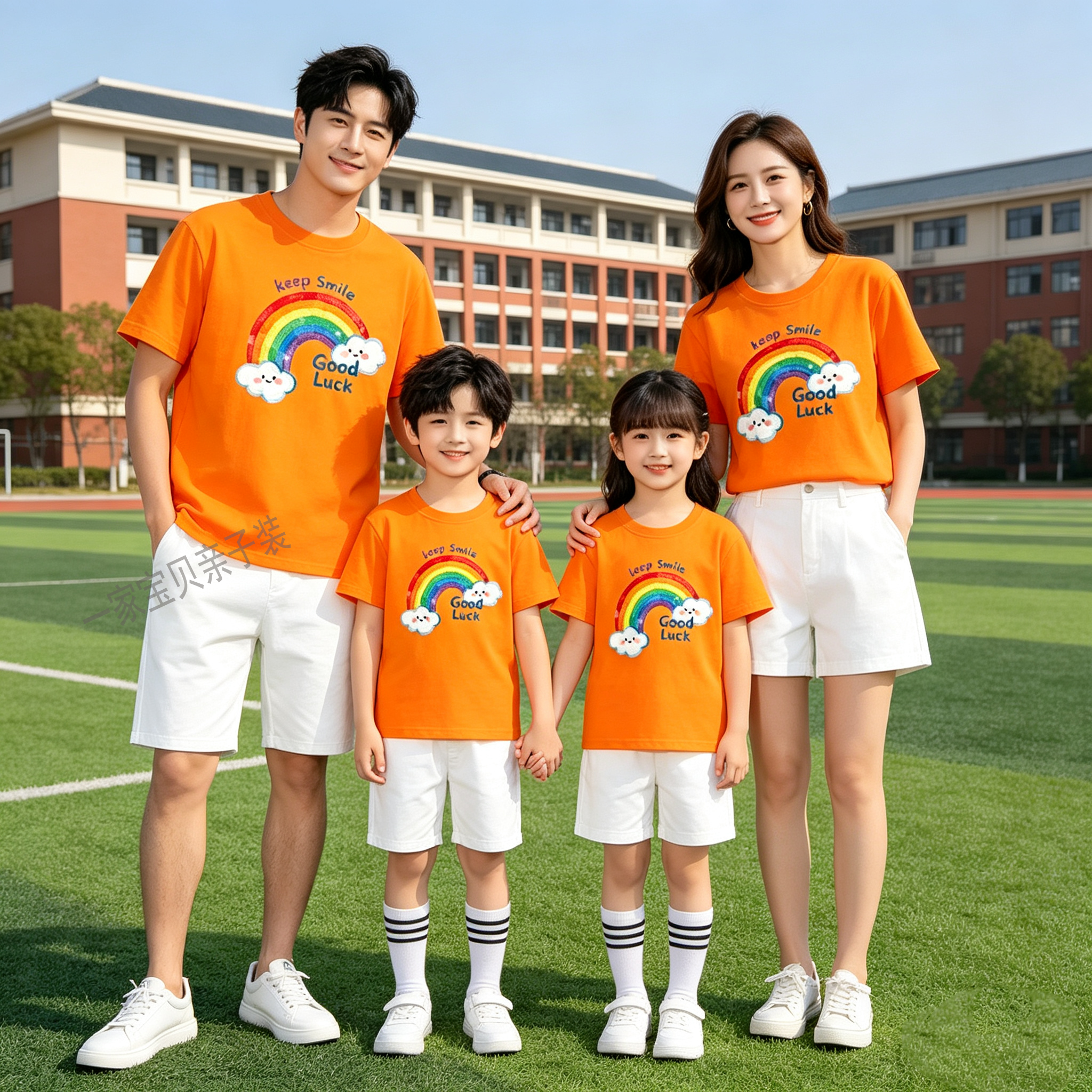 儿童运动会上衣橙色彩虹短袖幼儿园中小学生亲子装活动班服夏季