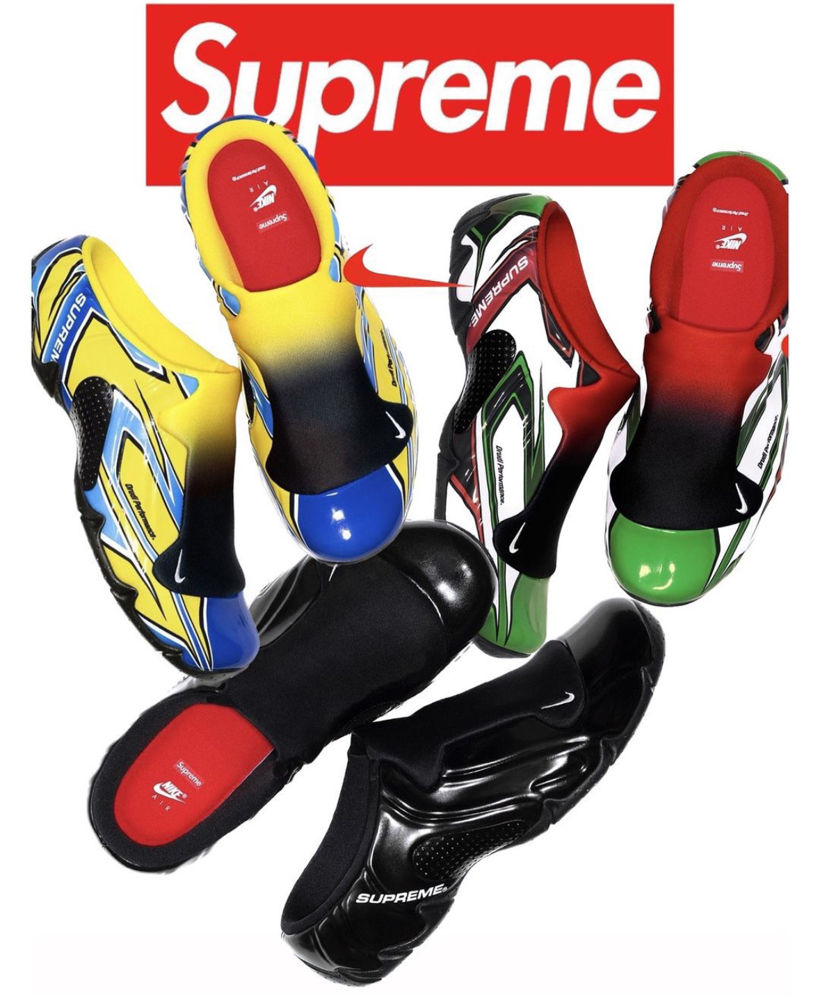 Supreme x  Nike Clogposite 联名风拖 拖鞋 黑色 黄蓝HJ6215-001