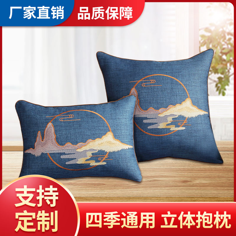 中式古典绣花抱枕PP棉红木沙发