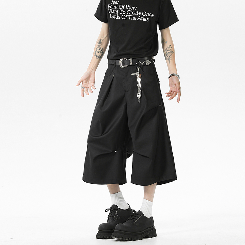 夏季美式短裤潮牌宽松休闲设计感弯刀七分裤A210A-9077-P48，男装牛仔裤，电商A210A