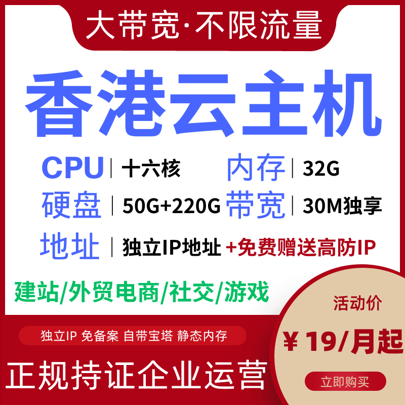 香港云服务器 CN2独立IP站群网站主机 游戏加速 永久赠送高防IP 品牌台机/品牌一体机/服务器 服务器/Server 原图主图