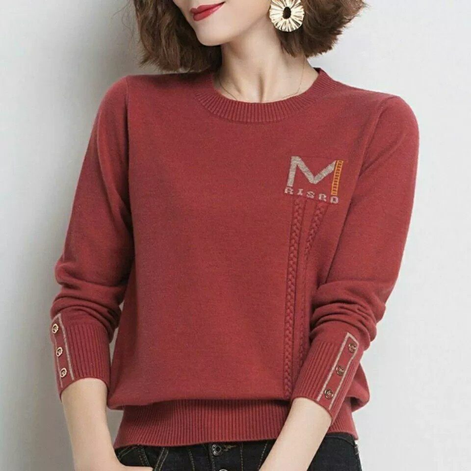 圆领毛衣女外穿短款套头针织衫厚秋冬大码纯色打底衫韩版内搭线衣
