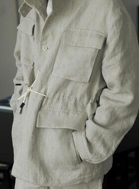 Vallee秋季重磅亚麻多口袋立领夹克绅装外套德山商店 VE075