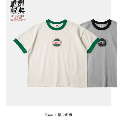 BARNS经典70年代美式复古RingerTee 重磅纯棉裂纹印花T恤男