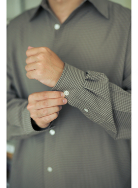 德山商店 Vallee春秋款经典泡泡纱格纹长袖衬衫两色入 VE076