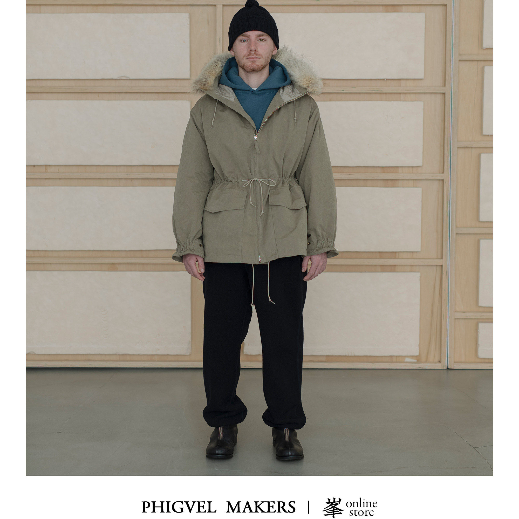 PHIGVEL MAKERS 蜡布夹克 可拆卸郊狼毛领 冬季保暖中长款