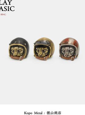 KOPO METAL 台湾之光 匠人手作个性黄铜机车帽猫戒指