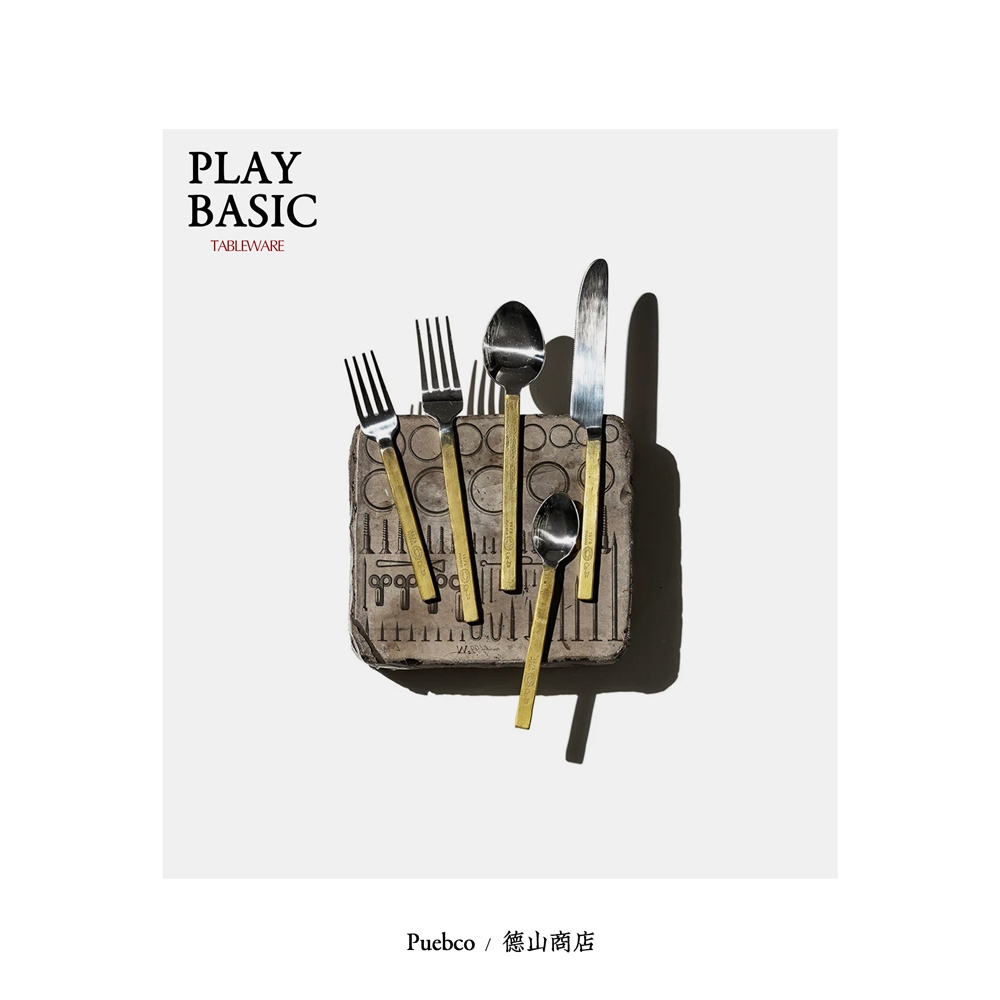 日本PUEBCO复古雕刻系列刀叉勺印度制手工不锈钢镀黄铜餐具