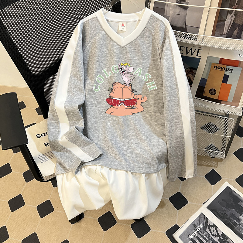 胖妹妹200斤大码韩版假两件拼接裙摆卫衣女早春秋宽松遮*上衣