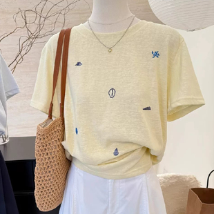 2026夏季新款圆领舒适宽松半袖上衣女日系减龄卡通刺绣短袖T恤女