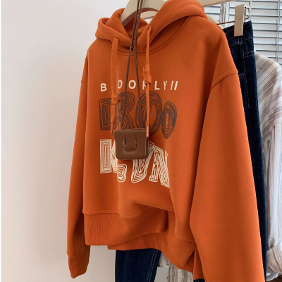 欧货洋气小个子正肩连帽加绒卫衣女冬季爆款即墨加厚保暖百搭上衣