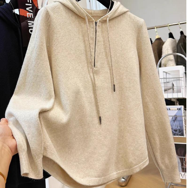 胖mm200斤大码韩系高级感叠穿连帽针织衫毛衣女秋冬保暖显瘦上衣