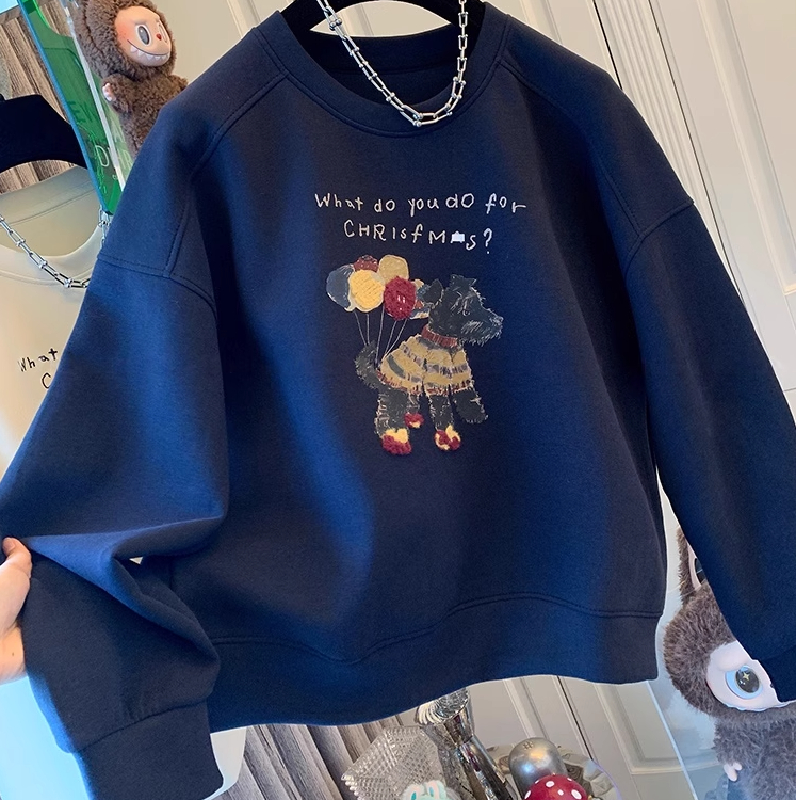 胖妹妹200斤大码美式复古卡通套头卫衣女秋季减龄宽松外套上衣ins