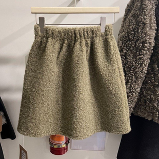 胖妹妹200斤大码韩版加厚圈圈毛A字半身裙女秋冬季配靴子包臀短裙