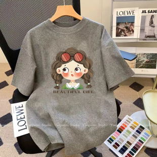 夏季 T恤女装 宽松遮肚子上衣 别致卡通减龄纯棉短袖 胖妹妹200斤大码