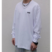 s45白色纯棉长袖 t恤男女230克重磅宽松嘻哈情侣卫衣打底衫 潮牌