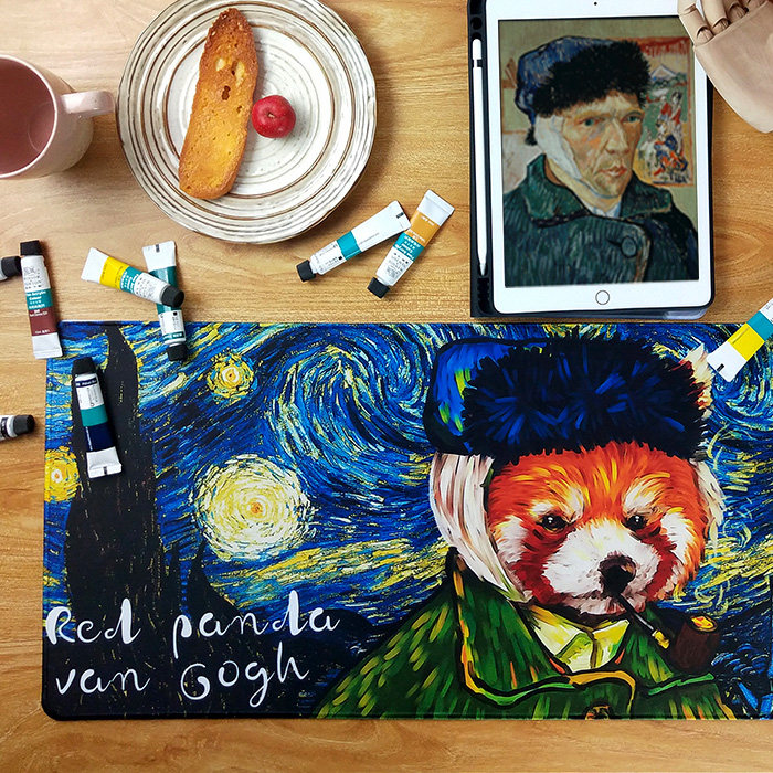 名画系列小熊猫高清印刷橡胶大鼠标垫桌垫创意办公桌面多用途垫子