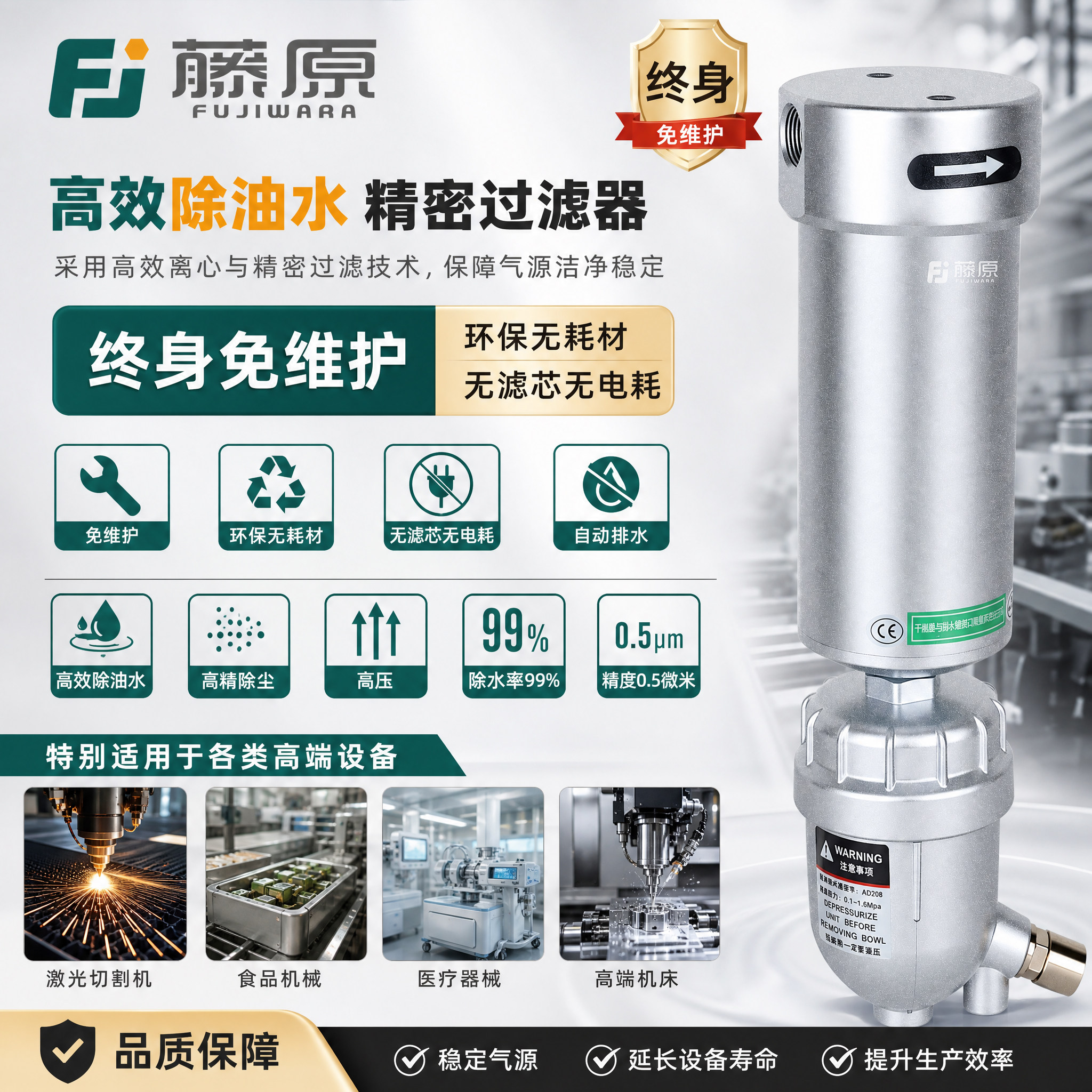 无滤芯高压精密过滤器油水分离器图片