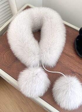 新款狐狸毛围巾双面雪球围脖女冬季保暖可爱毛球围脖百搭皮草毛领