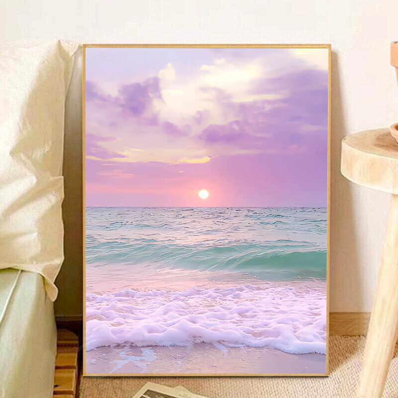 钻石画卡通简约海上日出手工粘钻十字绣客厅卧室2025新款满钻风景,居家布艺,钻石绣,淘宝优惠券,粉丝福利购,淘宝优惠卷