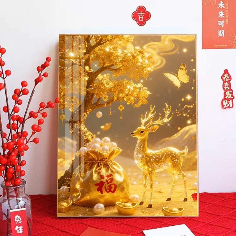 新中式福鹿钻石绣轻奢高级感