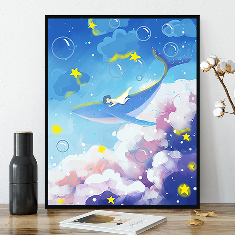 卡通钻石画2024新款满钻鲸鱼女孩卧室星空鲲儿童手工点贴钻十字绣