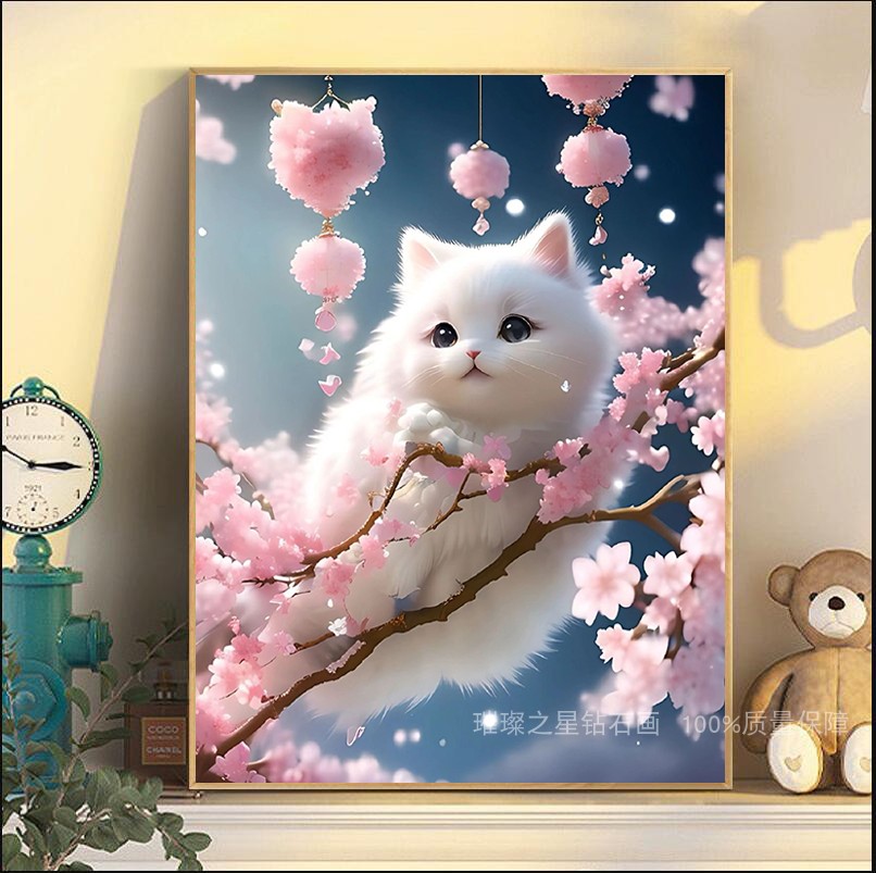 钻石画满钻可爱樱花猫咪