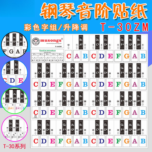 钢琴贴纸黑键白88键音阶贴纸通用字母彩色61键49键零基础入门练习