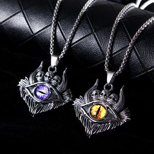 霸气恶魔之眼撒旦地裂鬼牛角项链兄弟潮流个性嘻哈百搭吊坠毛衣链