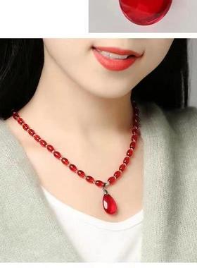 红色水晶水滴吊坠项链锁骨链 简约妈妈生日礼物女士项链节日赠品