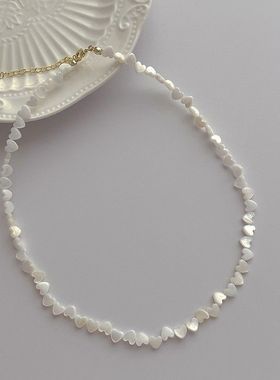 小众简约设计天然贝壳mm爱心拼接项链高级百搭气质时尚个性锁骨链