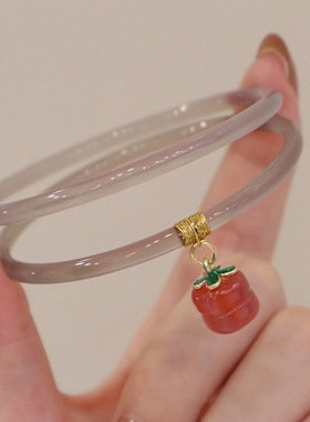 仿玉髓冰种手镯叮当镯柿子手镯柿柿如意荔枝冻白古风日常细条镯子