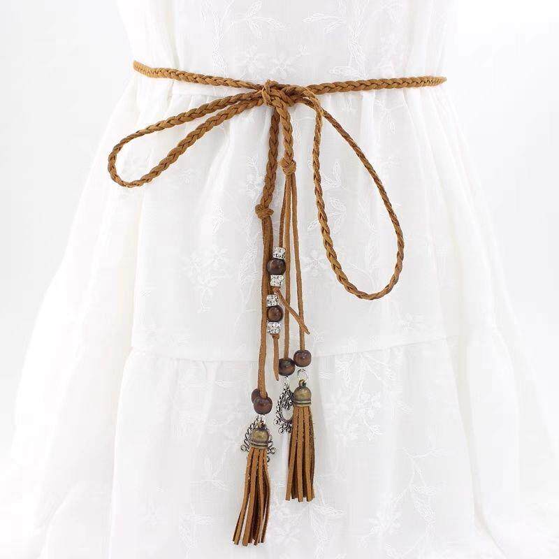 经典款波西米亚绳绑腰带打蝴蝶结装饰链配女穿搭旅游风小合金