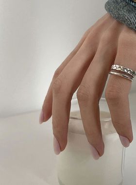 S925银双层麻花戒指女复古