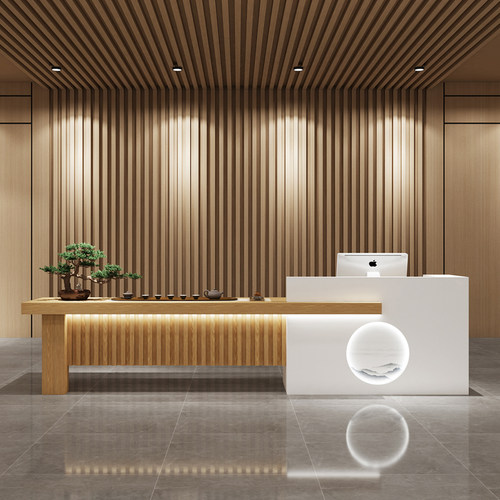 新中式养生馆茶馆吧台收银台茶桌