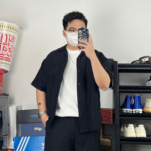 日系复古提花休闲时尚短袖衬衫男