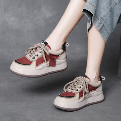 12260头层牛皮厚底休闲鞋女款透气休闲运动鞋百搭增高鞋