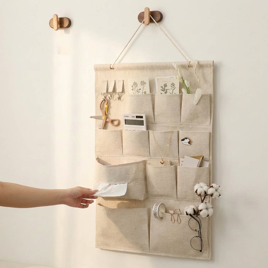 布艺收纳挂袋壁挂式杂物储物袋宿舍床头门后悬挂式整理袋子大容量