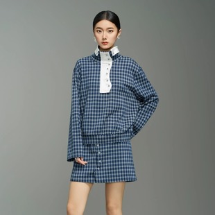 YIJIANGLAN 上衣格纹设计感小众MIU系藏青色卫衣8D6178 25早秋新品