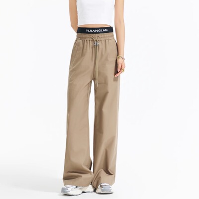 YIJIANGLAN 春夏新款休闲裤女设计感小众百搭显瘦长裤军绿25C7297