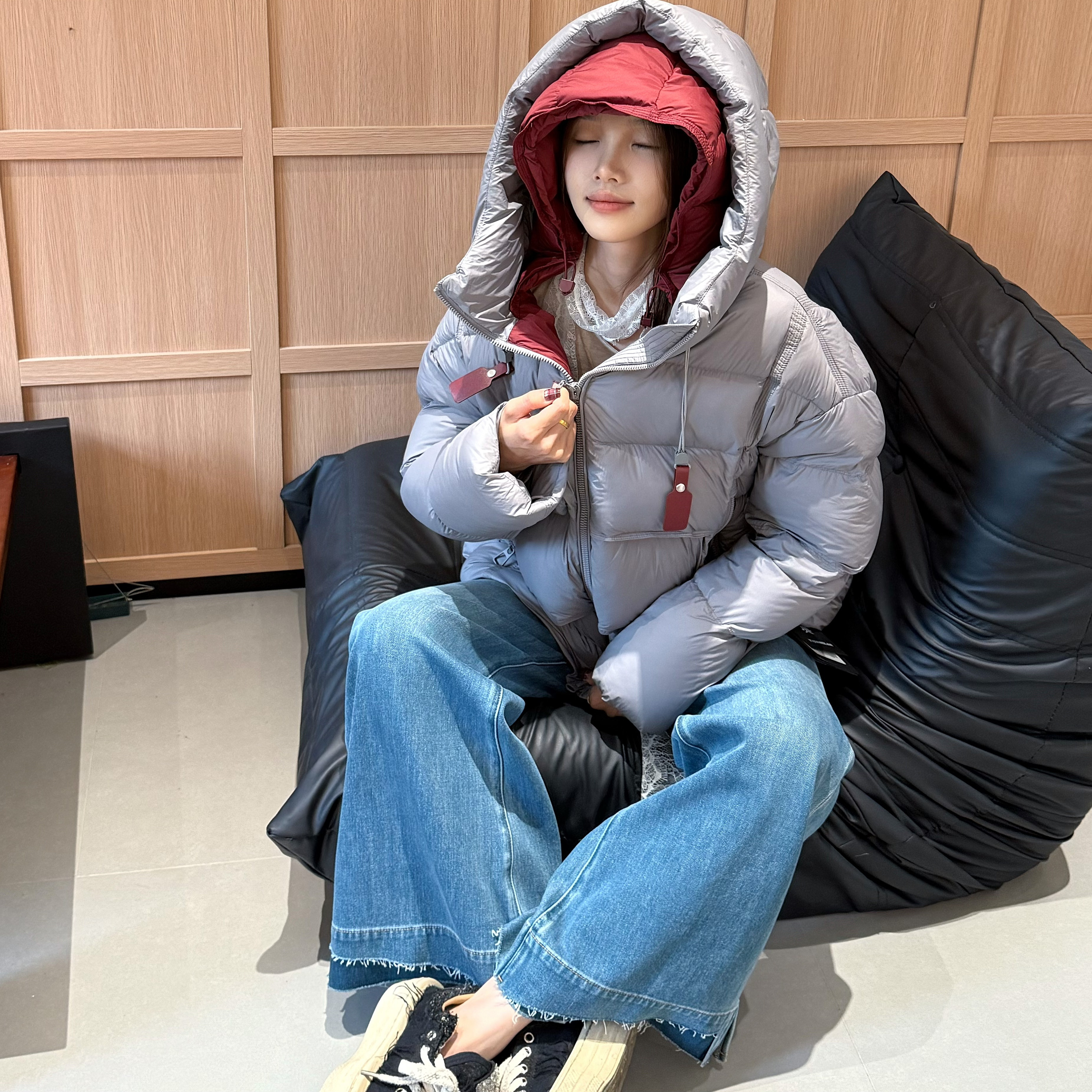 CC591 25秋冬新款时尚休闲撞色保暖三防连帽小众羽绒面包服D6215