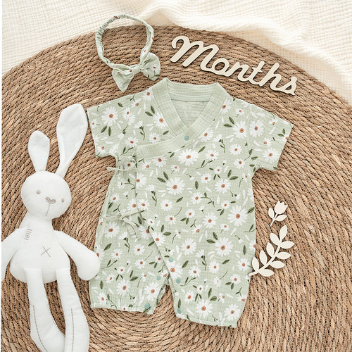 婴儿夏季连体衣短袖短裤纱布