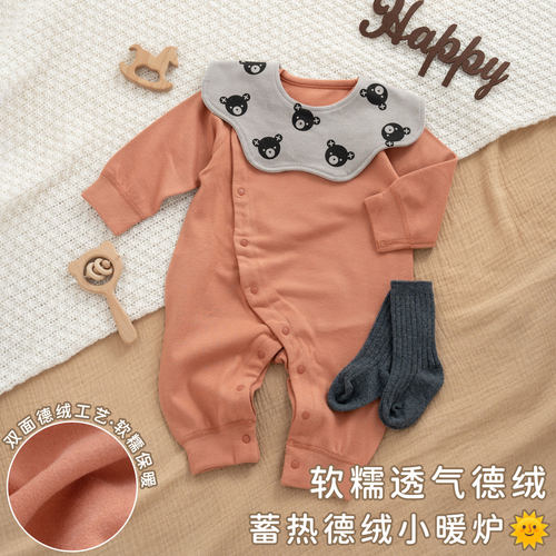 婴儿秋冬款发热德绒连体衣