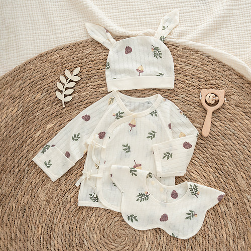 宝宝夏季超薄提花纯棉半背衣套装