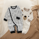 新生婴幼儿早春连体衣小月龄男宝宝无骨a类纯棉哈衣0到3个月衣服