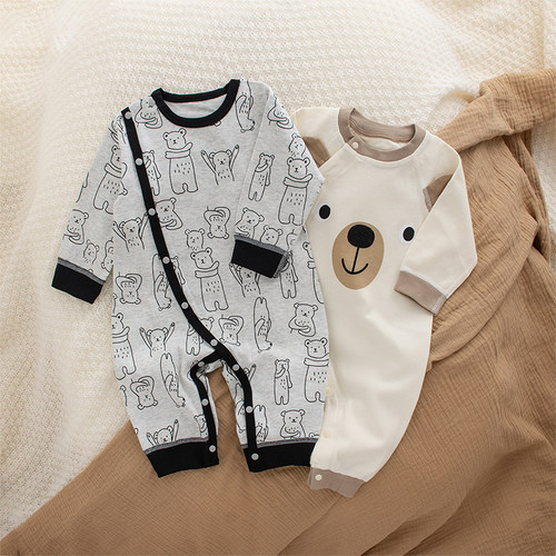 a类纯棉四季款斜襟按扣连体衣