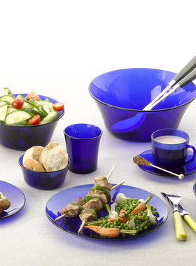 法国进口钢化玻璃杯 碗 盘duralex多莱斯宝蓝色系列水杯汤碗菜盘