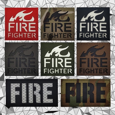 消防救火队员魔术贴徽章FIRE FIGHTER反光臂章夜光识别章背包配饰