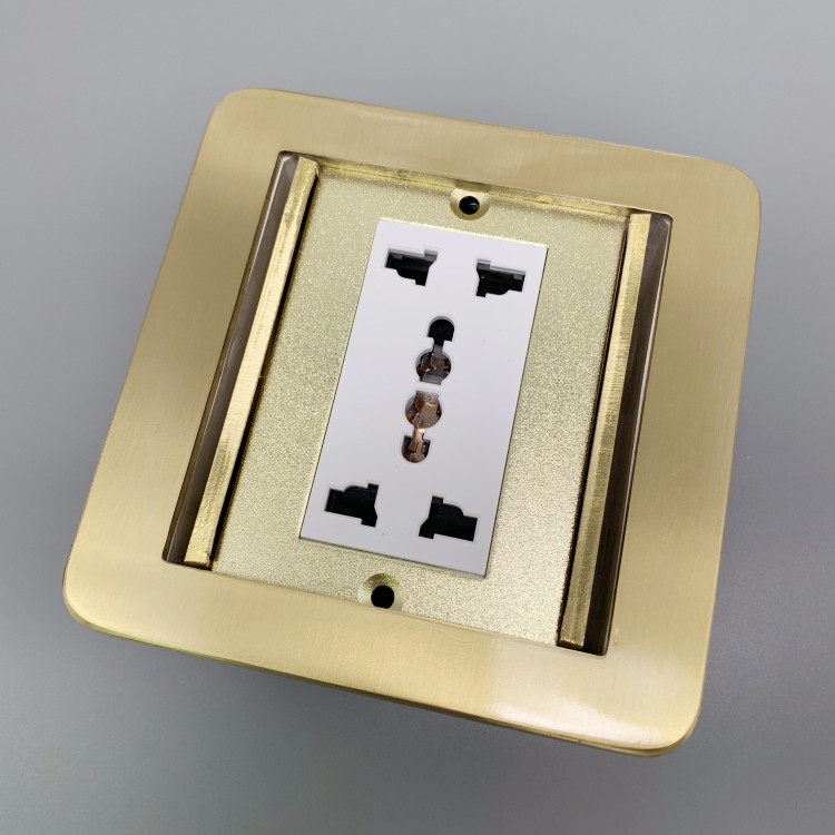 梅兰日兰全铜防水双开门六孔地插隐藏式三三眼电源地面插座送底盒