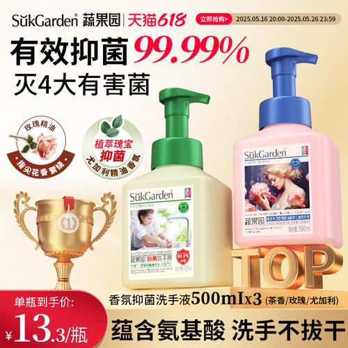 蔬果园乌木抑菌洗手液泡沫家用温和泡泡学生儿童宝宝专用正品官方